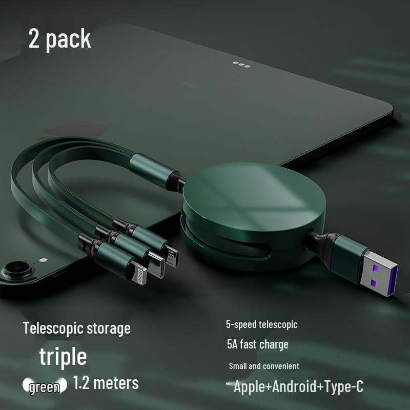 Juran Retractable Multi-Head Fast Charging Cable - 3-in-1 Function