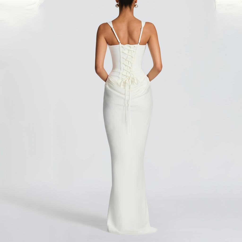 Ladies' Casual Slim Fit Fishbone Desire Suspender, Hip Hugging Dress, Long Skirt
