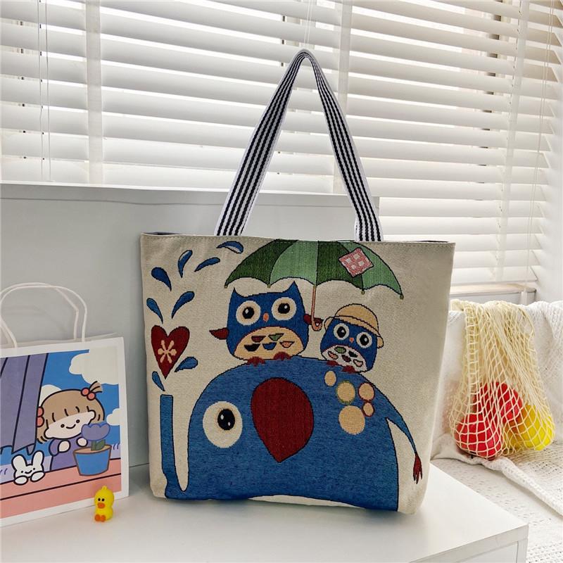 Embroidered Owl Bag With Canvas Material For Casual Daily Use