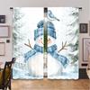 2pcs 2D Flat Printing Christmas Party Curtain Blue Snowman and Bird 100% Polyester Fabric Without Electricity Birthday Party for