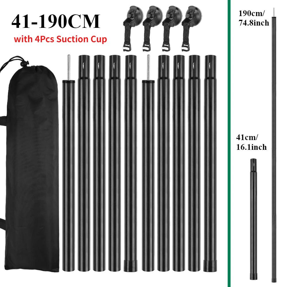 Car Tent Telescopic Pole with 2/4Pc Suction Cup Adjustable Aluminium Alloy Tent Rods for Trailor Hiking Camping Awning Shelters