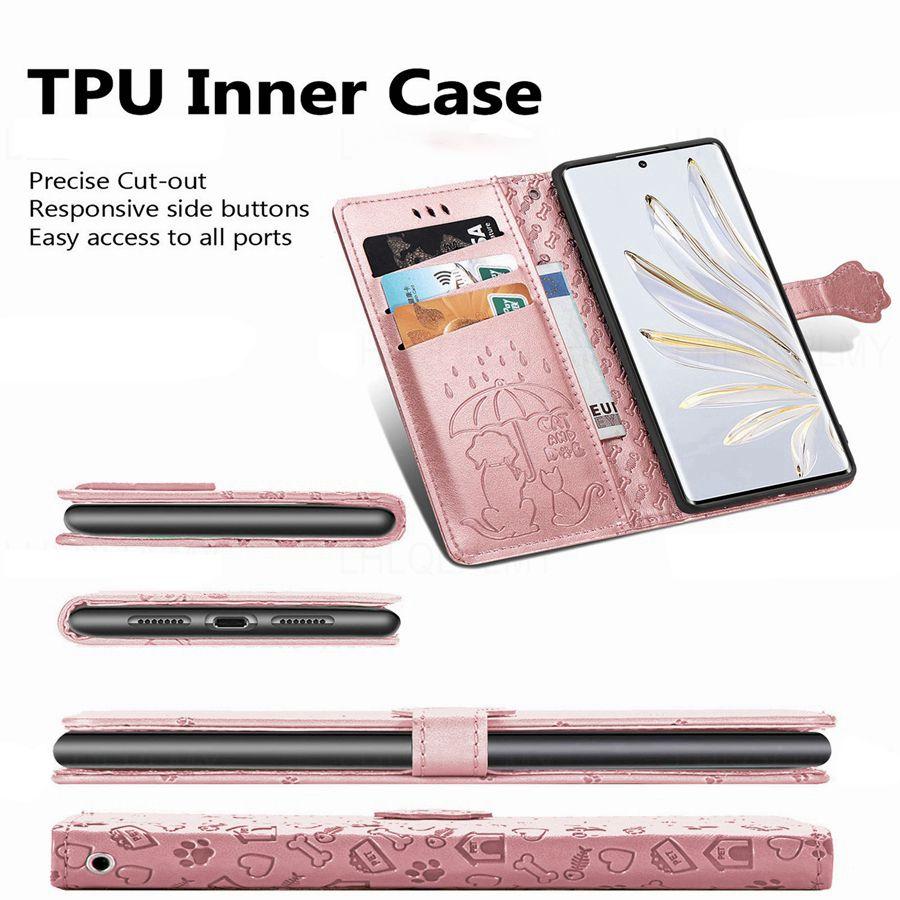Leather Flip Protection Case For Huawei P30 P40 Nova Y91 Honor X6D X5D X8D X5C 70 90 200 X6 X8 5G X7A X8A X7B X8B X7C Magic 5 6 8 Cat Dog Wallet Cover