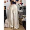 Women's 2025 Summer Lace Patchwork Ice Silk Wide-Leg High-Waist Pants