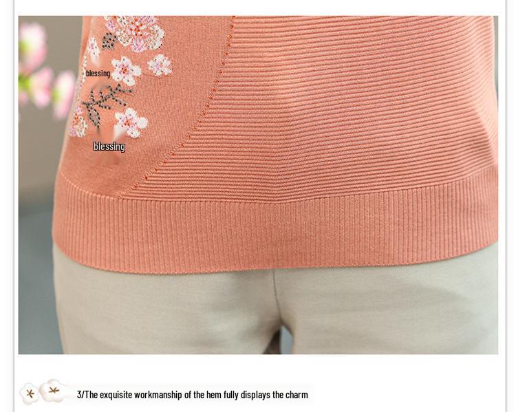 High-End Ice Silk T-Shirt for Middle-Aged Women (50-60) - Short-Sleeved Summer Top for Moms and Grandmas