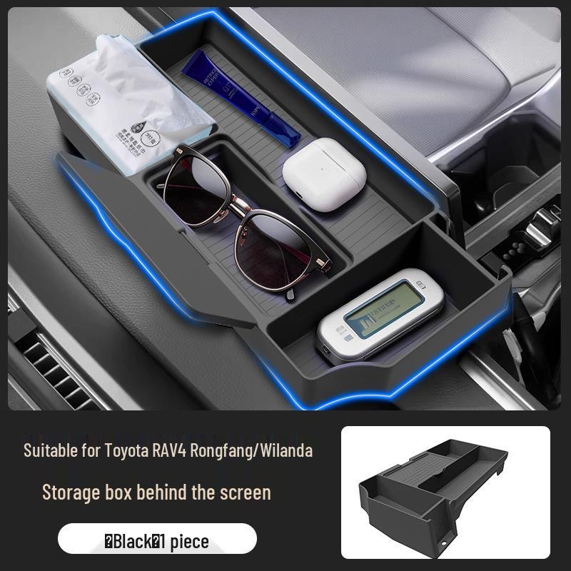 Compatible with 26 Toyota RAV4 Wildlander models, Rear Screen Storage Box & Silicone Organizer. Black High Rear Storage Box
