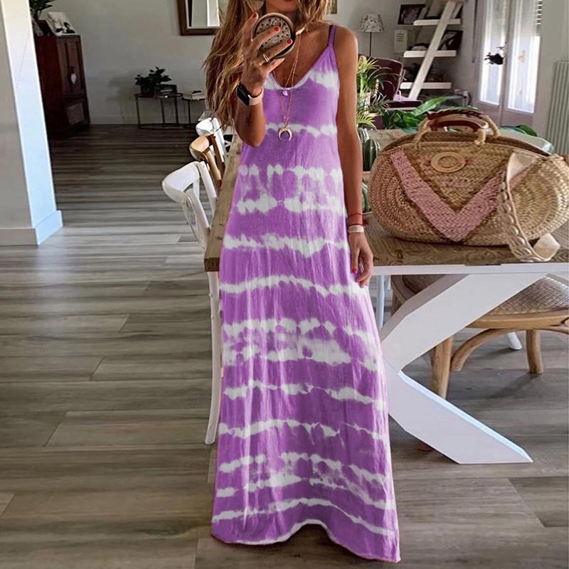 Women Summer Casual Long Maxi Dress With Fashionable Print For Beach Outings