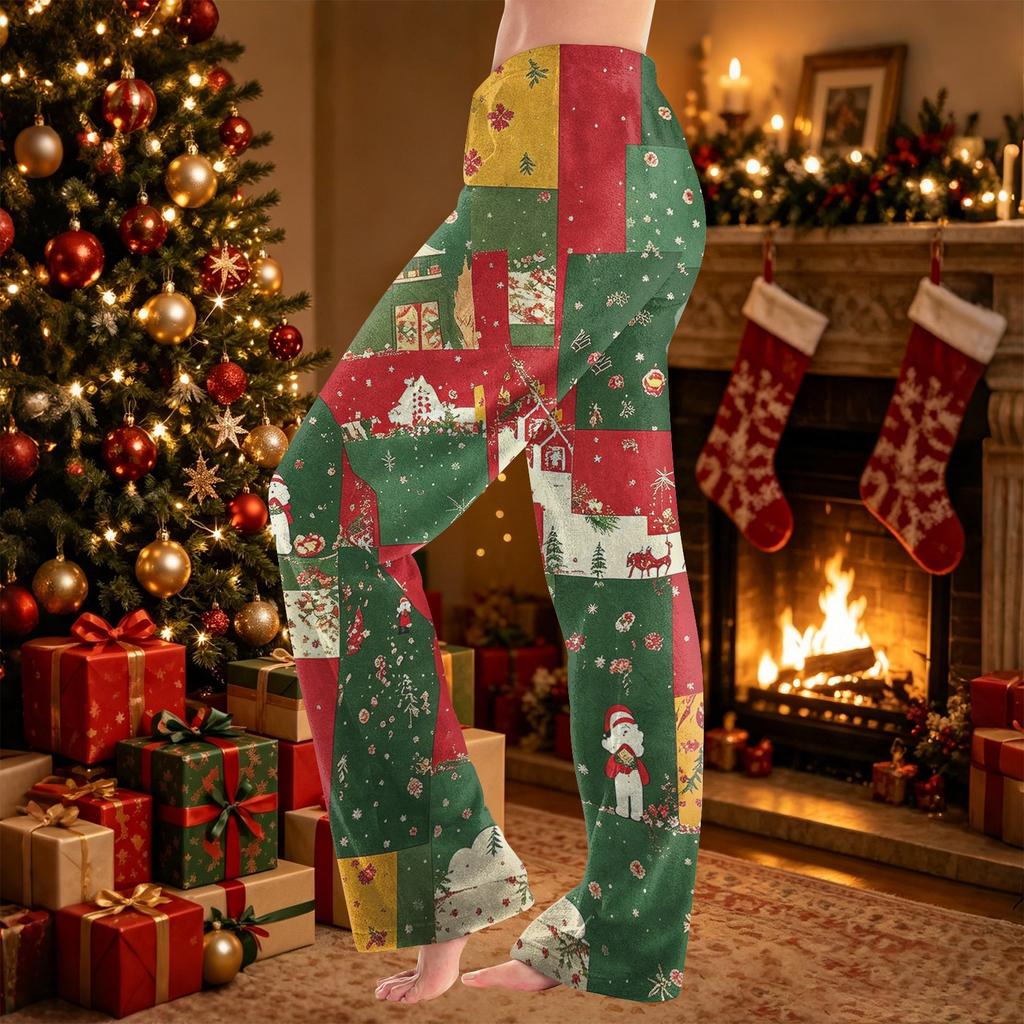Women's Christmas Print Plush Pants Cozy Casual Pajama Bottoms for Holiday