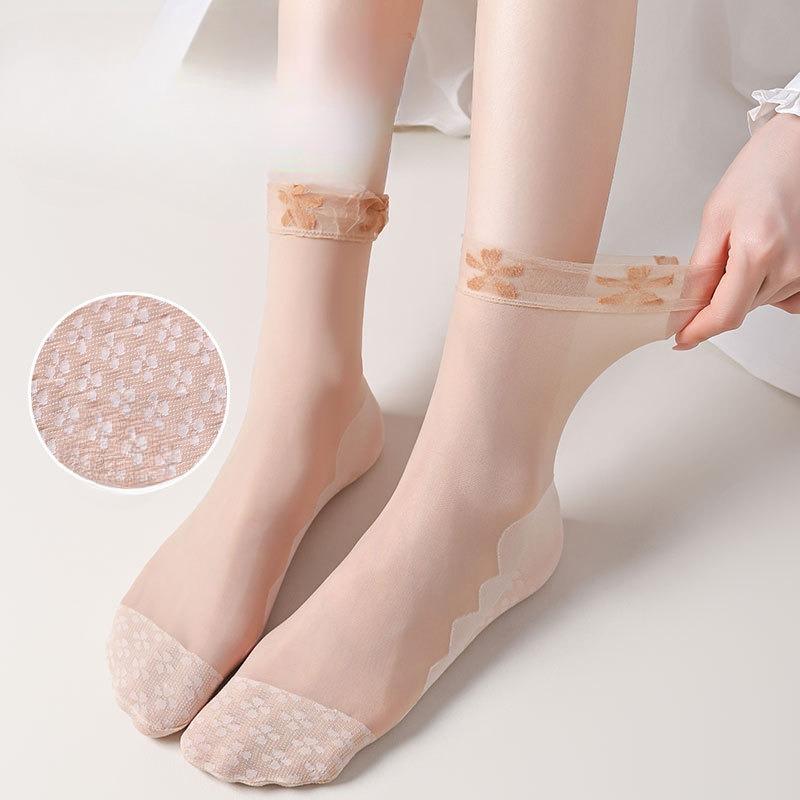 

5 Pairs of Lace Women s Lace Loose Neckline Maternity Socks, Ultra-thin Breathable and Anti-slip Cotton Sole Anti-hooking Short Silk Socks 5 pairs кавовий