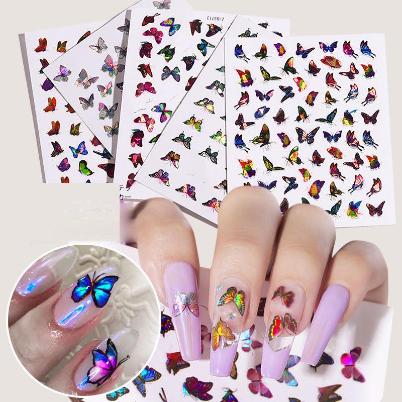 8 PC Holographic 3D Nails Stickers Nail Art Laser Butterfly Sticker Decal Butterflies Manicure Decoration Tool