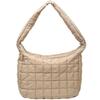 Bolsa de Ombro Acolchoada Feminina Arcade com Design Acolchoado, 3 Formas de Usar, Uma Alça de Ombro, Abertura Grande, Grande Capacidade, Bege