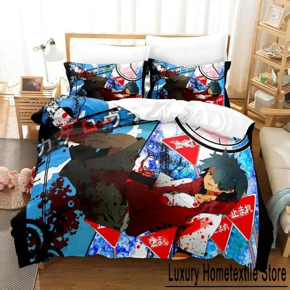 Kagerou Project Bettwäsche-Set, Einzelbett, Doppelbett, Queensize-Bett, Kingsize-Bett, Bettbezug-Set für Erwachsene und Kinder, 3D-Anime-Bettlaken-Set