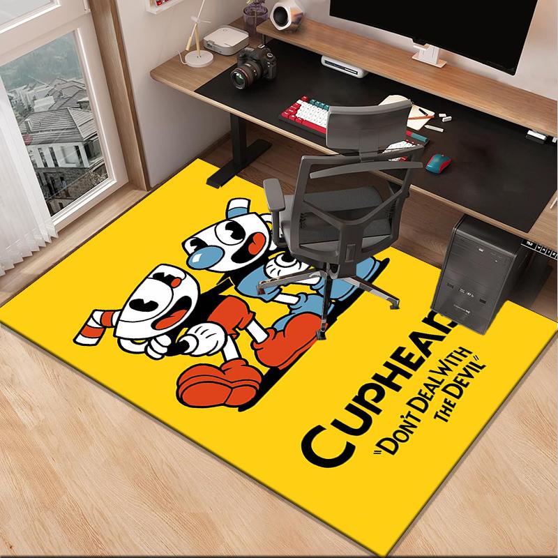 Cup-head And Mugman Adventure Office Rug Chair Mat, Game Carpet, Suitable for Front Door, Bedroom, Living Room, Desk, Holiday Gift