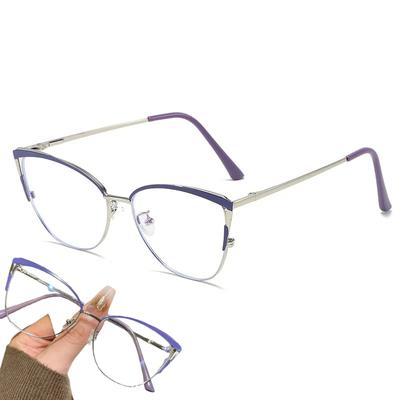 Metal Frame Anti Blue Light Glasses Cat Eye Style Non Prescription Computer Goggles Protective Decorative Flat Glasses