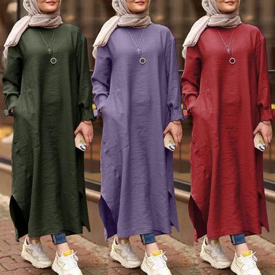 Abiti musulmani Abiti da donna Tinta unita Camicia a maniche lunghe Abito Tasca casual Abito Musulman Dubai Musulmano Caftano Abiti musulmani Oversize L-5XL