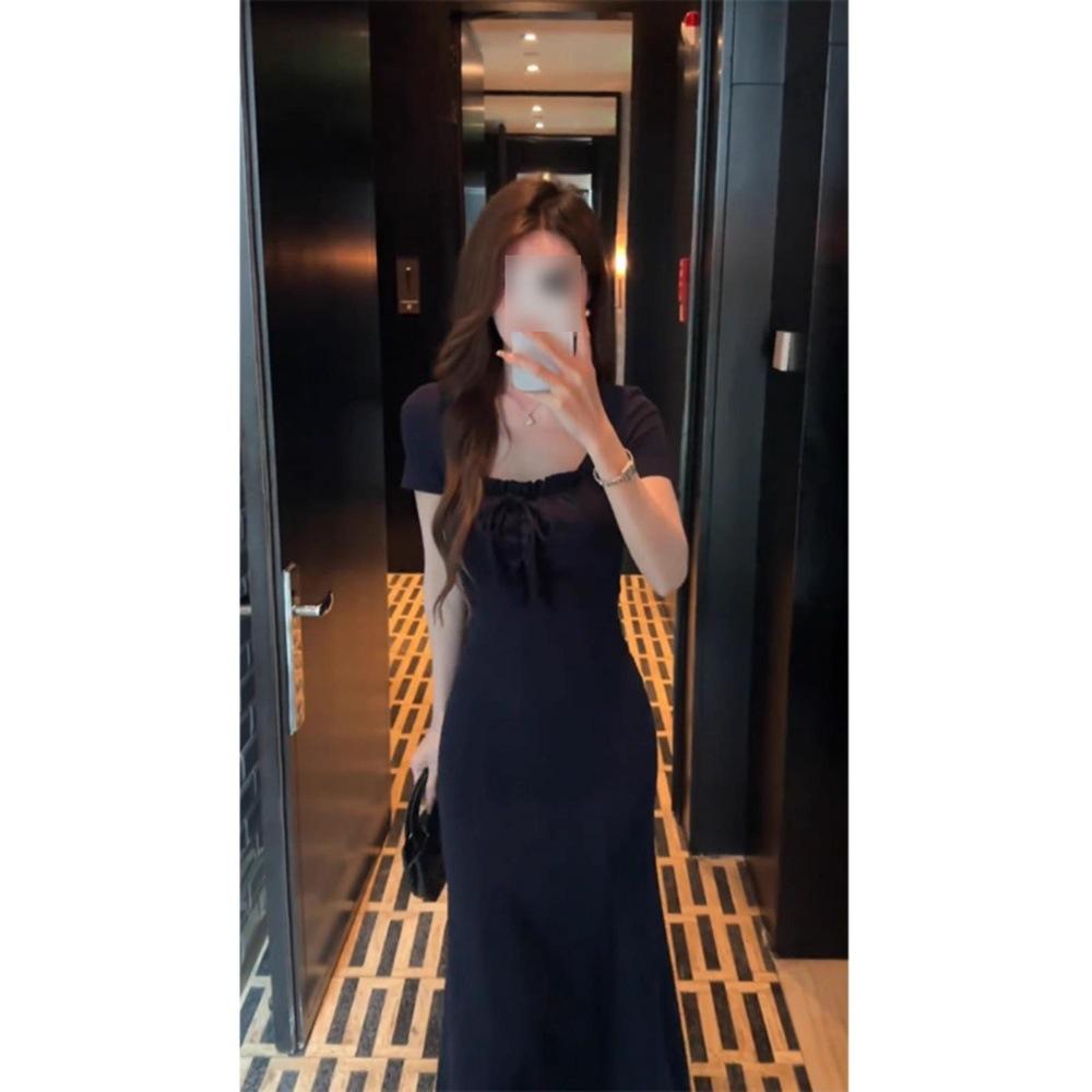 

Летнее новое платье с квадратным вырезом, женская одежда, платье с талией, облегающее бедра XL