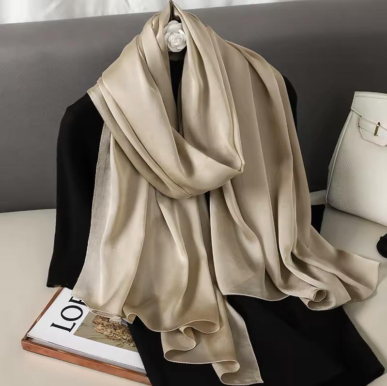 90*180Cm Fashion Luxury Solid Color Silk Scarf Women Soft Smooth Scarves Head Wrap Hijab Outdoors Muffler Long Shawl Beach Towel