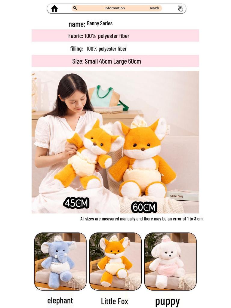 Creative Fox Plush Toy - Elephant Doll Comfort & Cartoon Animal Birthday Gift