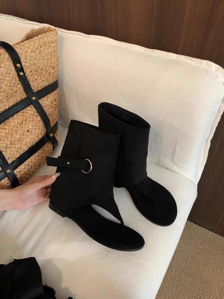 [Fanfna] Inner increase 4cm retro style Roman cool boots high top toe open toe sandals summer wear single boots women