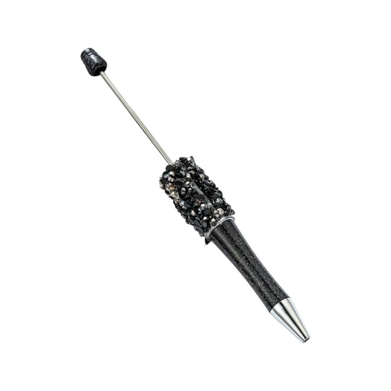 6PCS Sparkling Beadable Pen Ergonomic Grip Ballpoint Pen For Students Adult Daily Writing Journaling Art Craft Project
