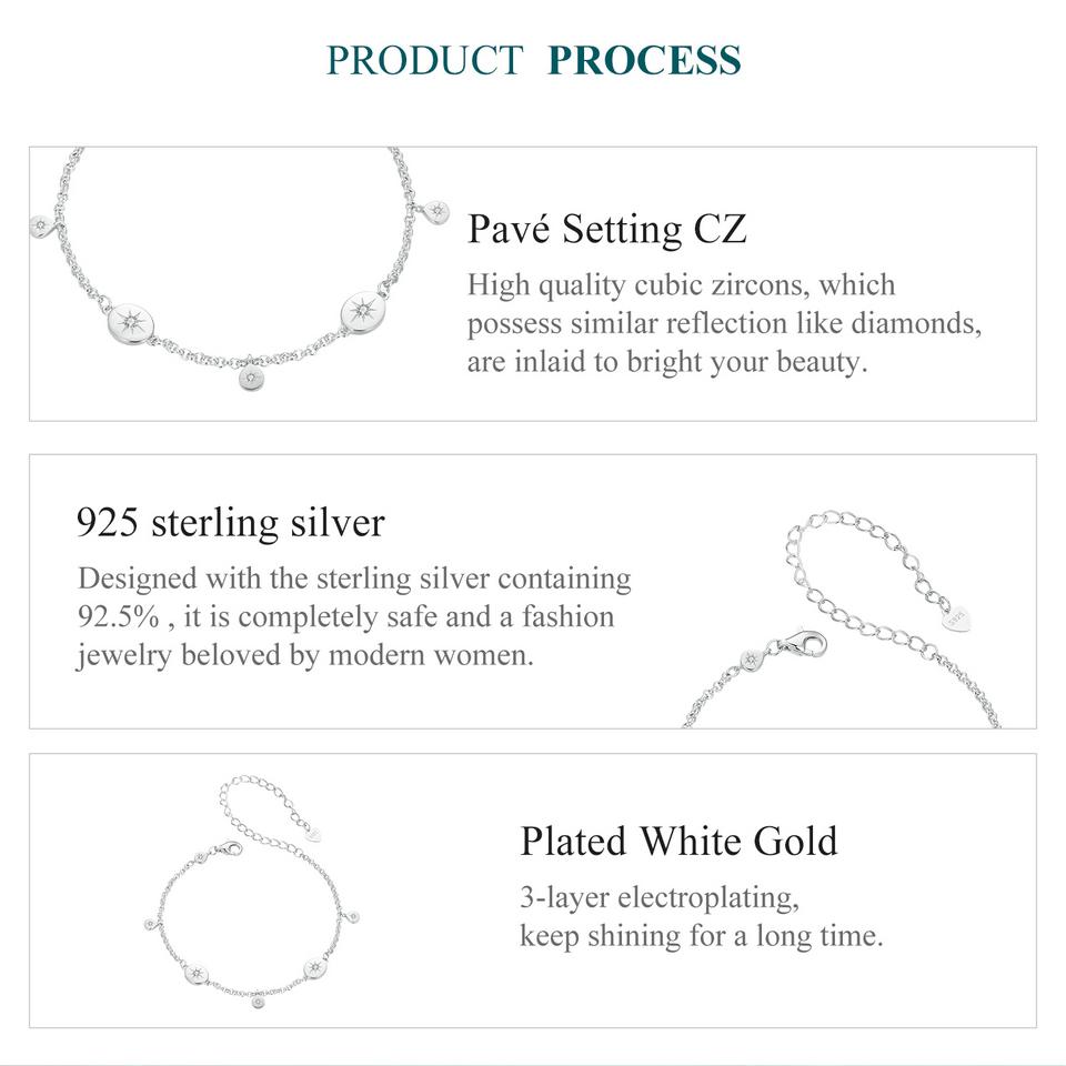 WOSTU Fransenarmband mit Stern aus 925er Sterlingsilber und Zirkonia, perfektes Geschenk für Frauen und kleine Mädchen, edler Schmuck, modisches Accessoire