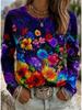 2026 Herbst Neues Damen Langarm Rundhals Lässiges T-Shirt mit Buntem Blumendruck Pflanzenelementen Outdoor Chic Top