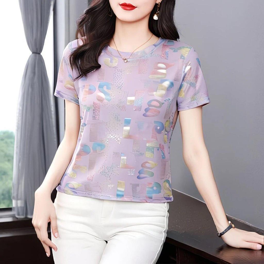Clearance Find Women's Pink Floral Short-Sleeve T-shirt - Summer Loose Fit for Middle-Aged & Elderly