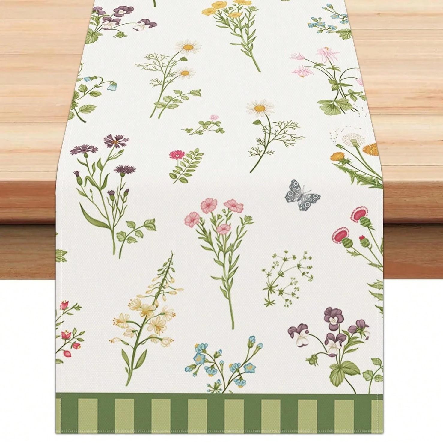 Botanical Wildflower Table Runner SingleSided Print Soft Linen Table Runner Dining Kitchen Table Decor Fresh Natural Serene Gift 33x180cm