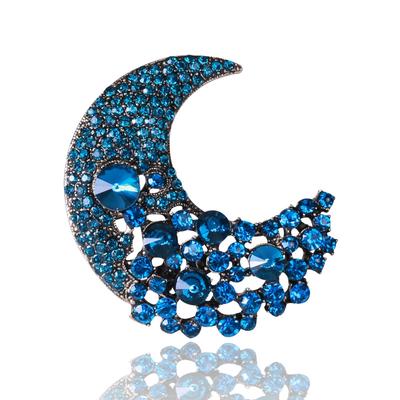 Broche en alliage pour dames à la mode, costume, manteau, veste, broche lune en strass artificiels, bijoux