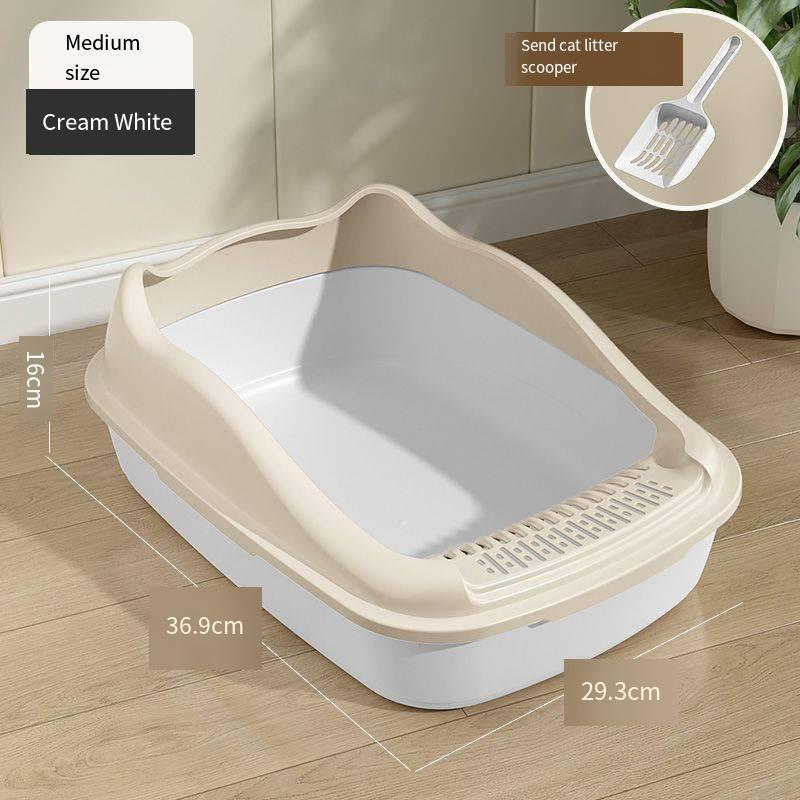 

Cat litter box Extra-large fully and semi-enclosed pet toilet Anti-sand and anti-spray device for young feces Includes a scoop 36.9x29.3x16cm білий