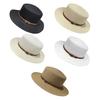 Panama Hat Women Men Faux Leather Buckle Straw Sun Hat French Style Flat-Top Style Wide Brim UV Protection Beach Hat