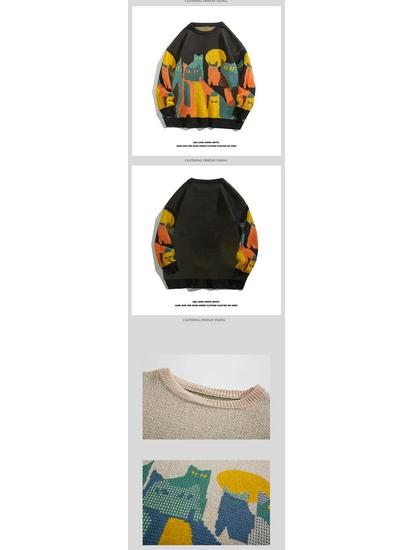 Hong Kong Style Cartoon Sweater: Unisex Loose Round Neck Autumn Knitwear