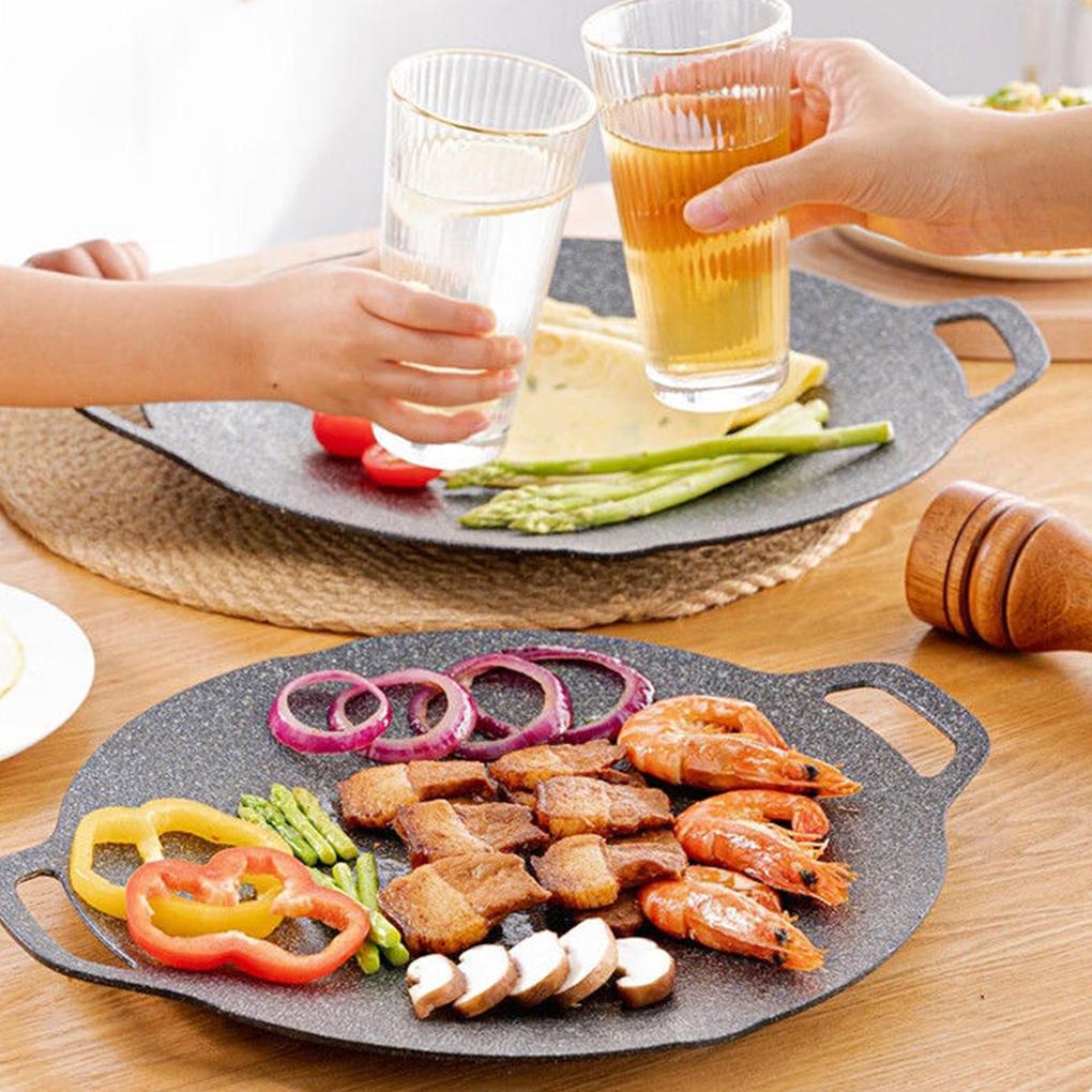 34CM Outdoor BBQ Grill Pan Non Stick Stovetop Baking Tray Korean Roastig Grill Plate Camping Equipment