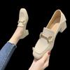 Elegant Womens High Heels with Metal Buckle Loafers Comfortable PU Mid-heel Womens Loafers Casual British Style Oxford Shoes
