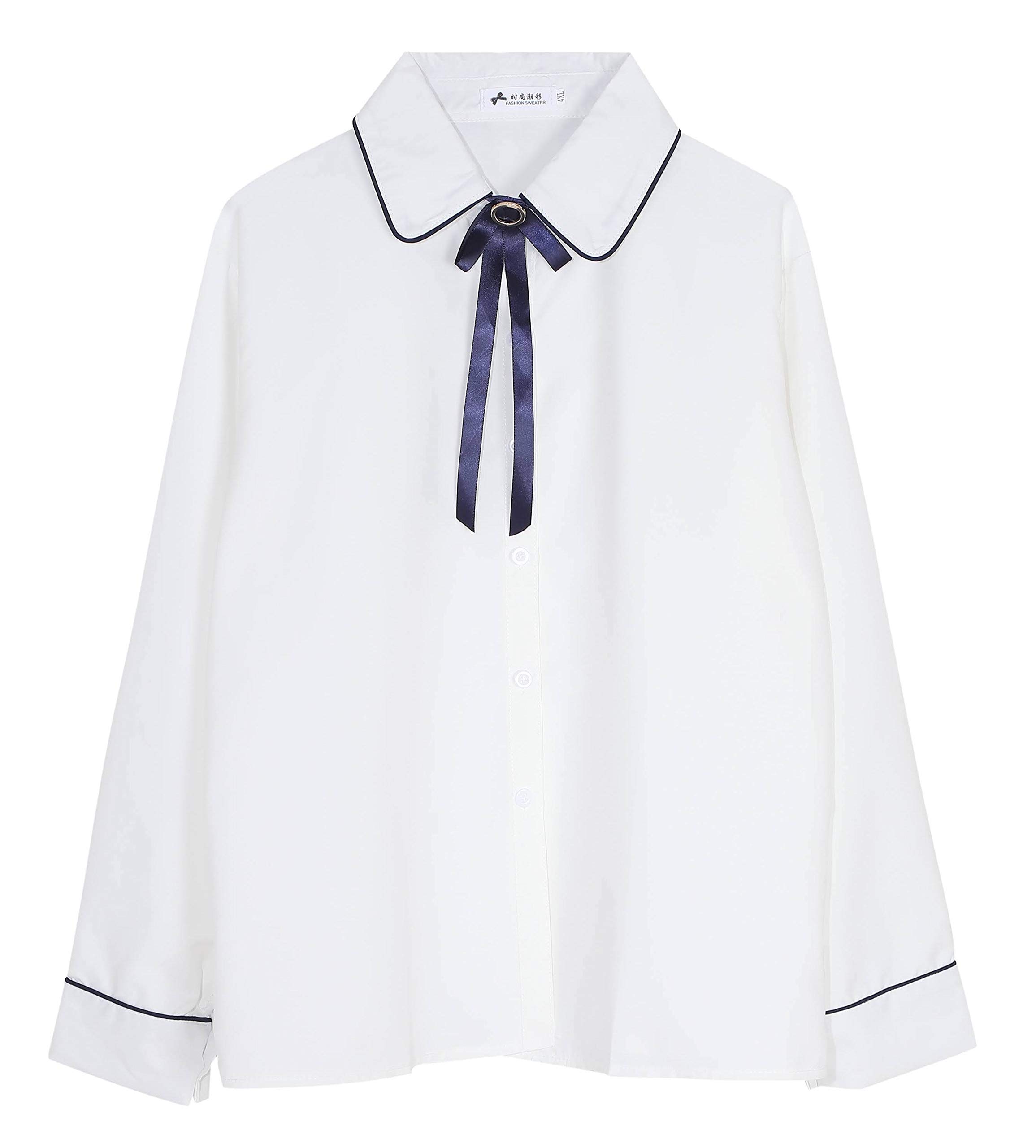 

[PureAribon] Блузка большого размера из праздничной коллекции для офисной леди, TOKYO GOODS MARKET (Белая/Синяя лента, 4XL)