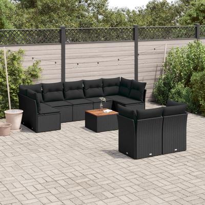 Vidaxl 10-Cz. Garden Lounge Set, Cushions Black Rattan Pe