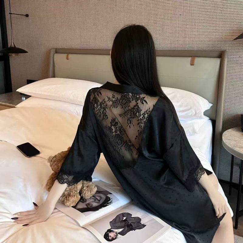 Pajamas women's summer new Internet celebrity backless short-sleeved hollow nightdress chiffon thin sexy loose loungewear