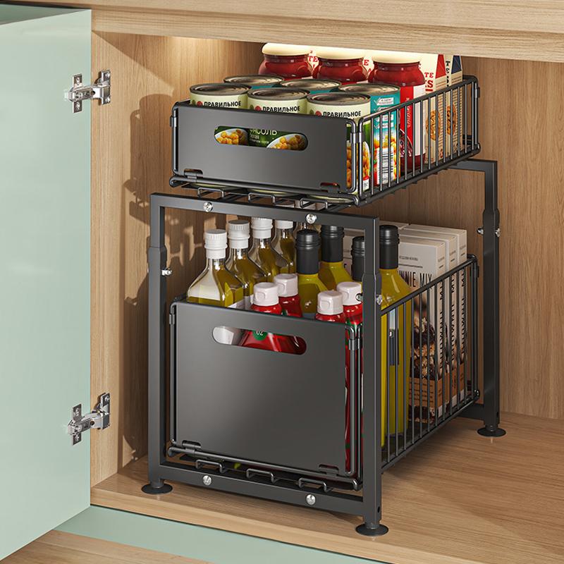 

Органайзер под раковину 2 л Домашняя выдвижная корзина для шкафа Ванная Гостиная Экономия места Кухонная полка-органайзер чёрный