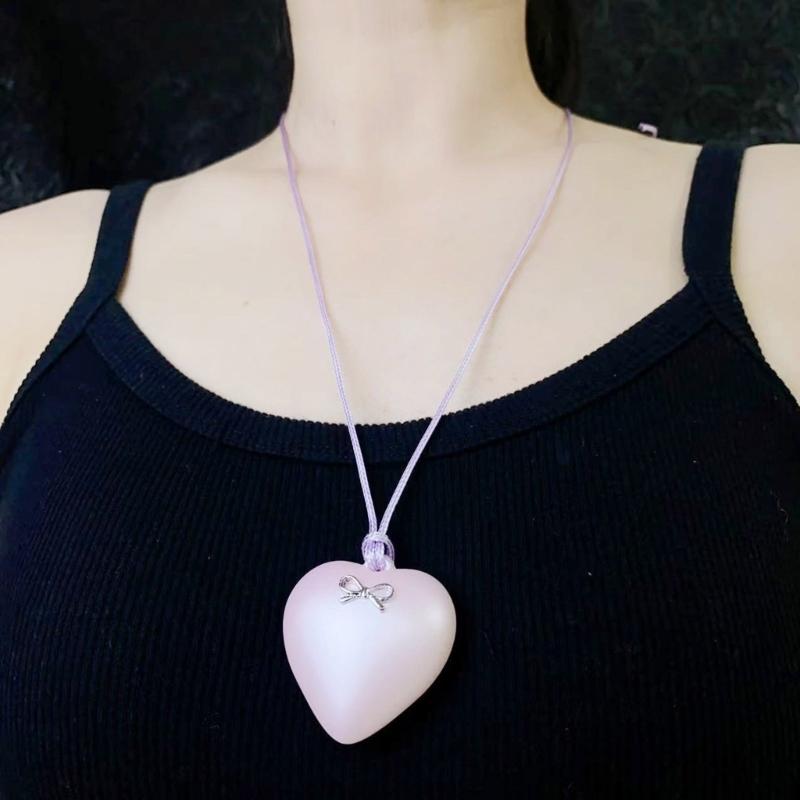 Acrylic Heart Pendant Necklace with Bowknot Fashionable Neckpiece Party Jewelry for Women Date Night Accessories