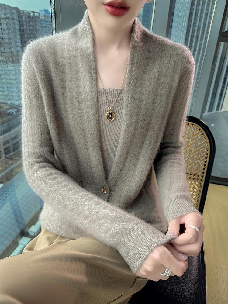 Women's High-End Slim Fit Wool Cardigan Sweater with Scarf Collar