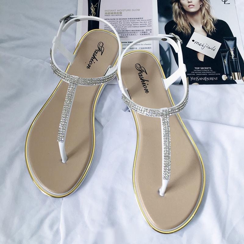 

Fashion Summer Sandals Women Flip Flops Rhinestone Party Shoes Female Peep Toe Narrow Band Crystal Flat Sandals Woman Sandalias Mujer 40 серебряный