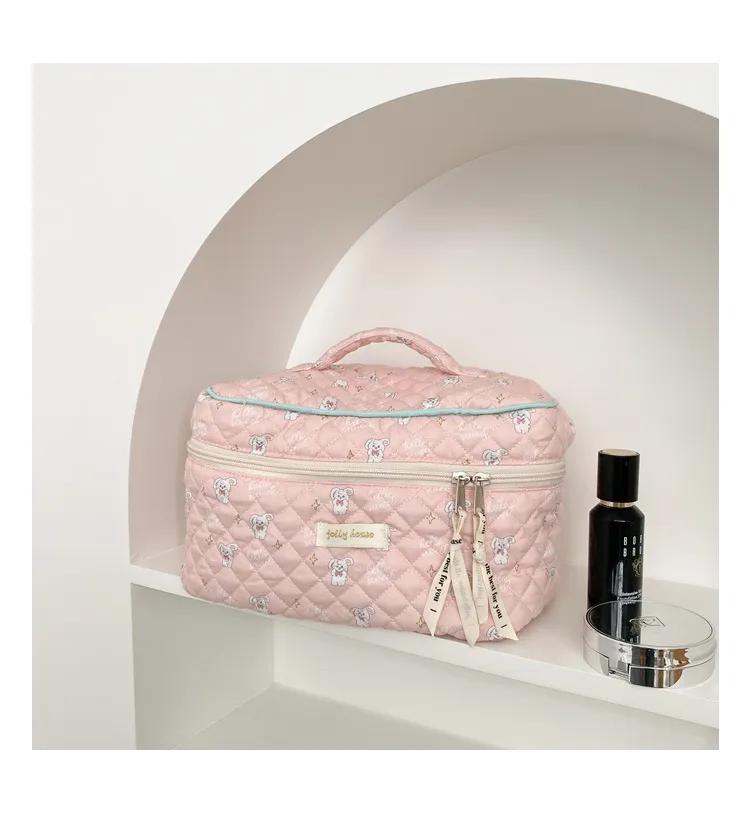 

Милая стеганая хлопковая косметичка для женщин на молнии, органайзер для косметики, женская тканевая сумочка в форме коробки, переносной туалетный чехол для девочек