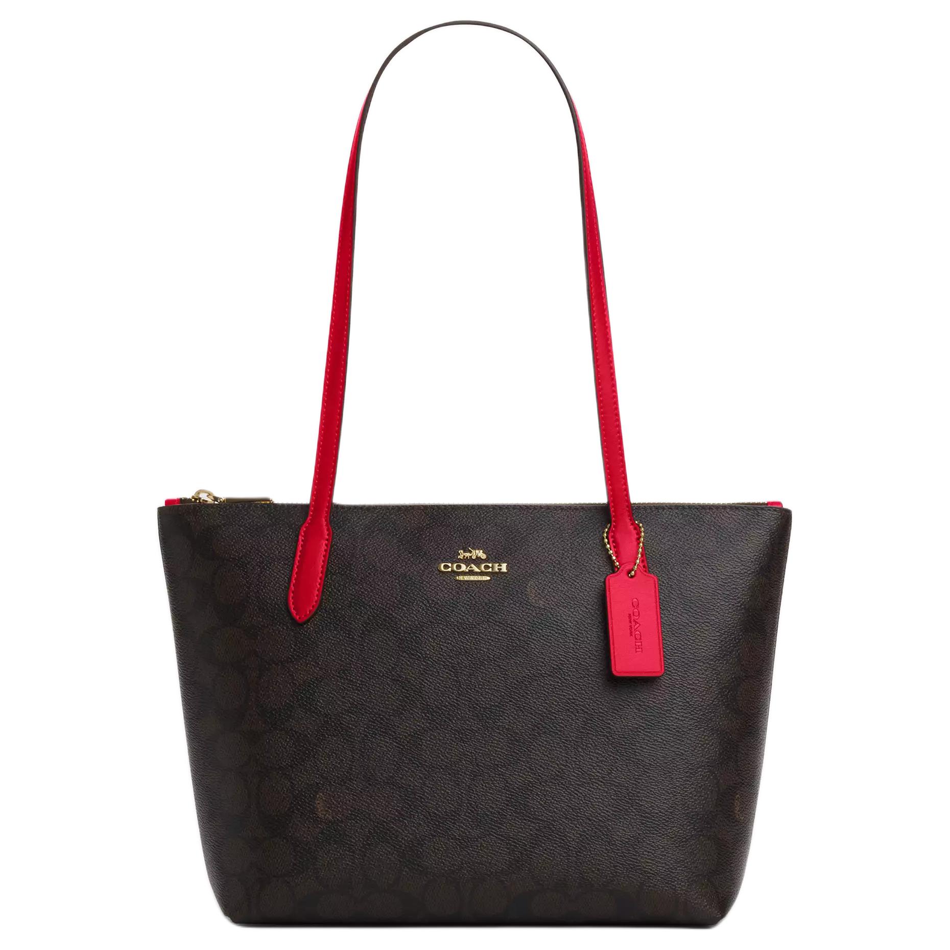 Coach Zip Top Tote Bag Signature Canvas Shoulder Handbag Women Fashion Casual Daily Commute Bag CX611-IMXD0 Basic Set (Bag+Dust Bag)