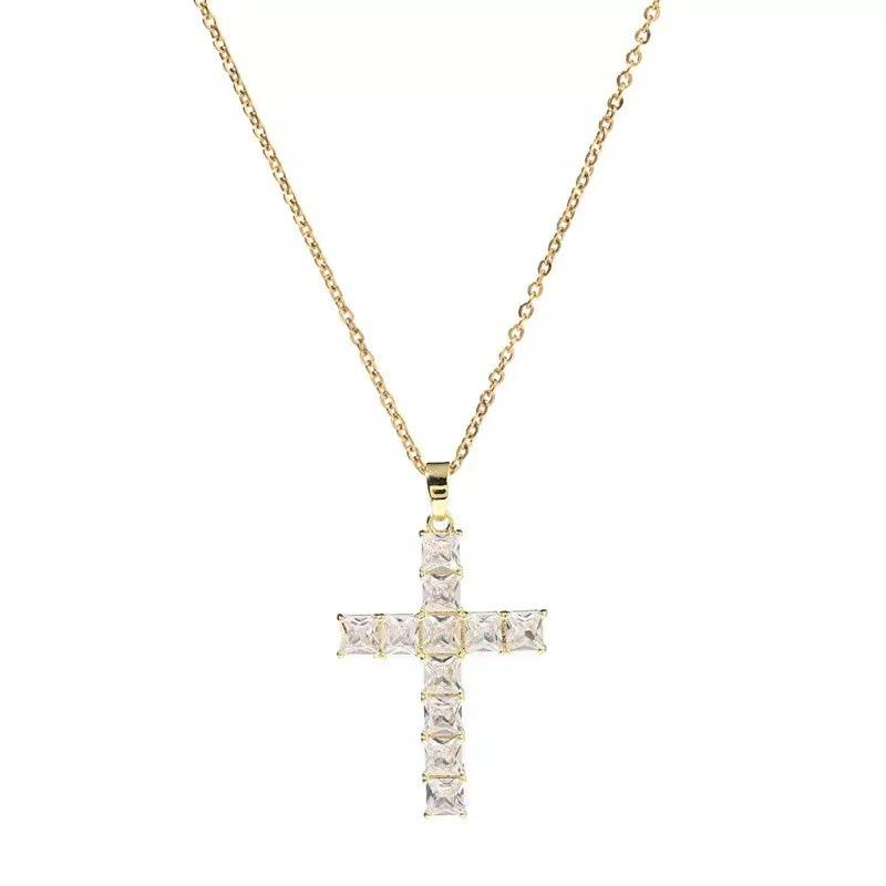 Zircon Cross Necklace Women'S Light Luxury Personality Versatile Micro-Inlaid Pendant Chain Accessories