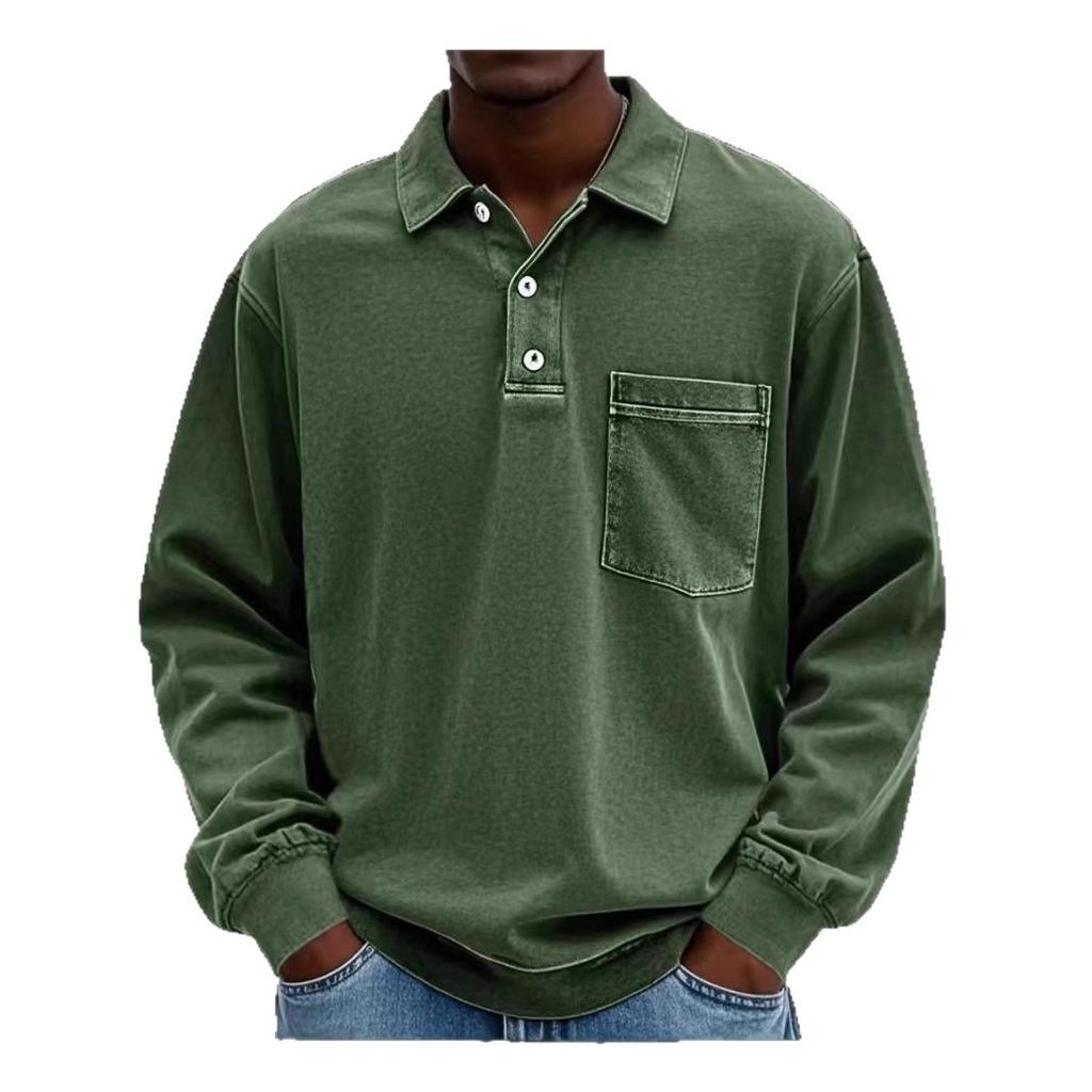 New men's long-sleeved shirt casual versatile simple loose button-down polo shirt