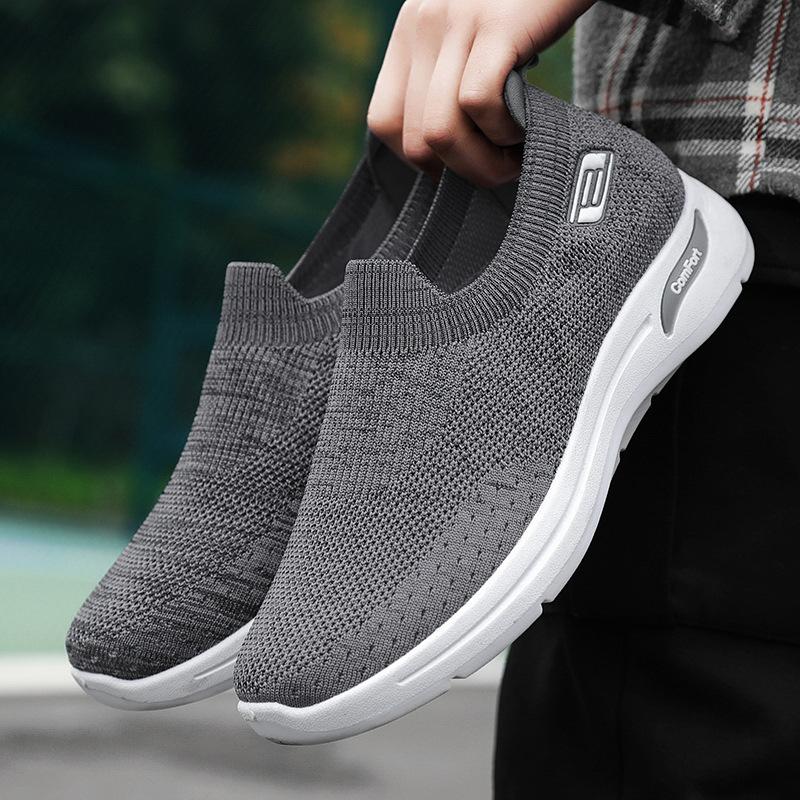Shoes Men's Foreign Trade Men's Shoes One-pedal Casual Shoes Fly-woven Breathable and Non-smelly Foot Dad Shoes Middle-aged and Elderly Men's Shoes