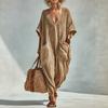 Women V Neck Short Sleeve Plunging Jumpsuit Casual Wide Leg Loose Fit Baggy Romper With Big Side Pockets Solid Color Summer Overalls