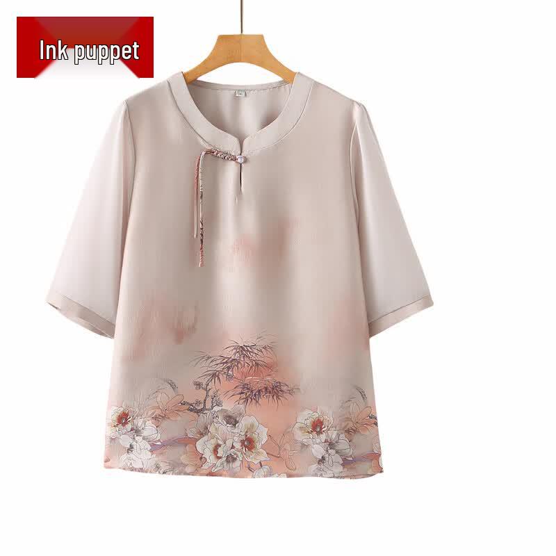 

Chinese Style Plus Size Chiffon T-Shirt for Senior Women 3XL