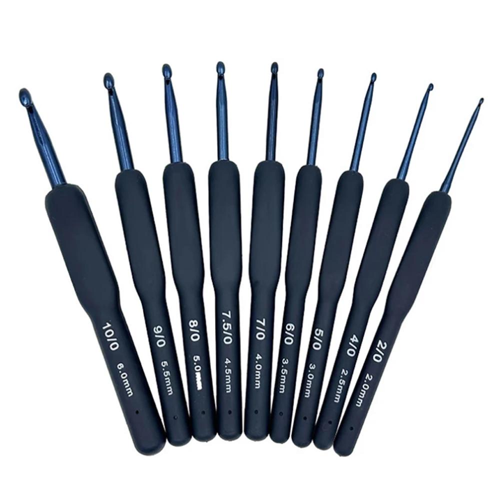 9pcs Red Black Crochet Hooks Needle Silicone Handle Aluminum Crochet Needle Set Needles Sweater Weave DIY Sewing Knitting Tool