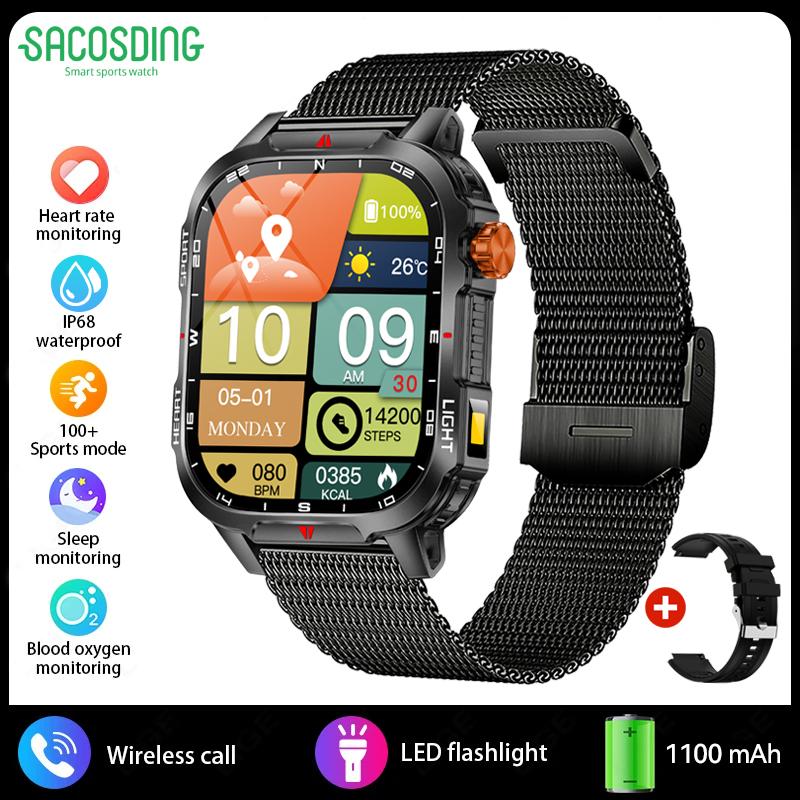 2025 New Men's Smart Watch Bluetooth Call 1100mAh Large Battery 60 days standby time 2.01 inch Screen IP68 Waterproof Motion Tracker