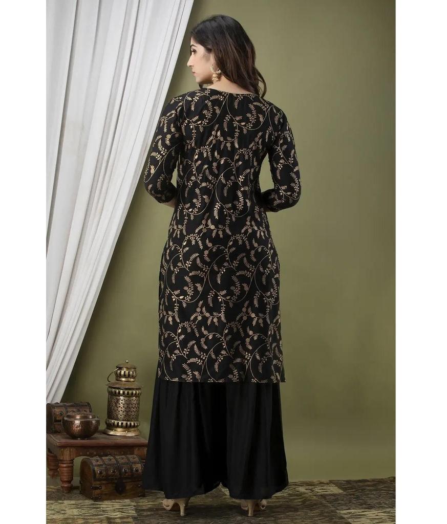 Women Designer Party Wear Viscose Rayon Kurta Sharara Dupatta Set